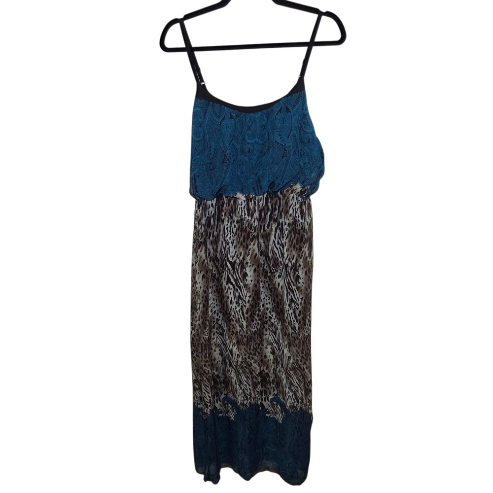 Women's Maxi Dress Size Large Blue‎ Paisley Animal Print Boho Festival Resort